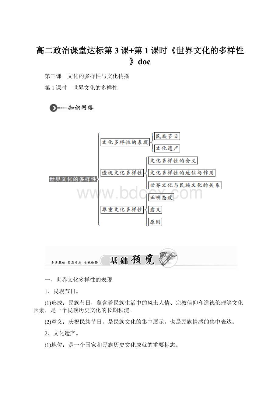 高二政治课堂达标第3课+第1课时《世界文化的多样性》doc.docx_第1页