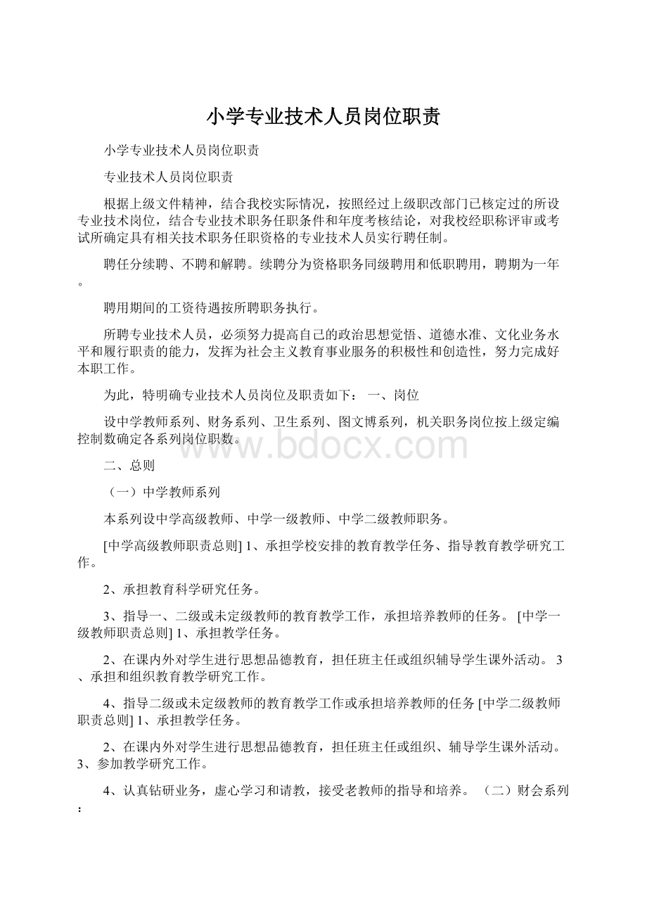 小学专业技术人员岗位职责文档格式.docx