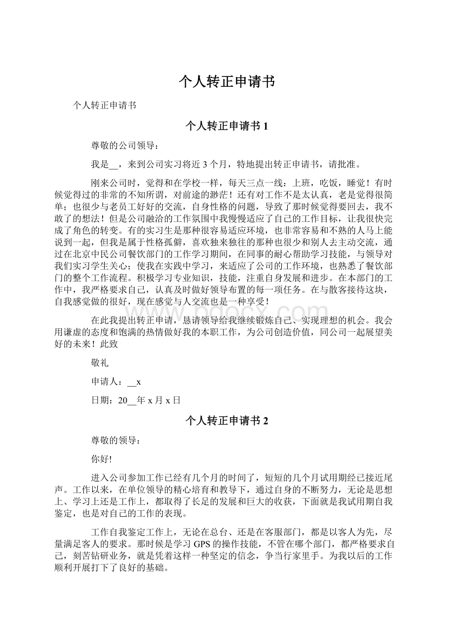 个人转正申请书Word格式文档下载.docx