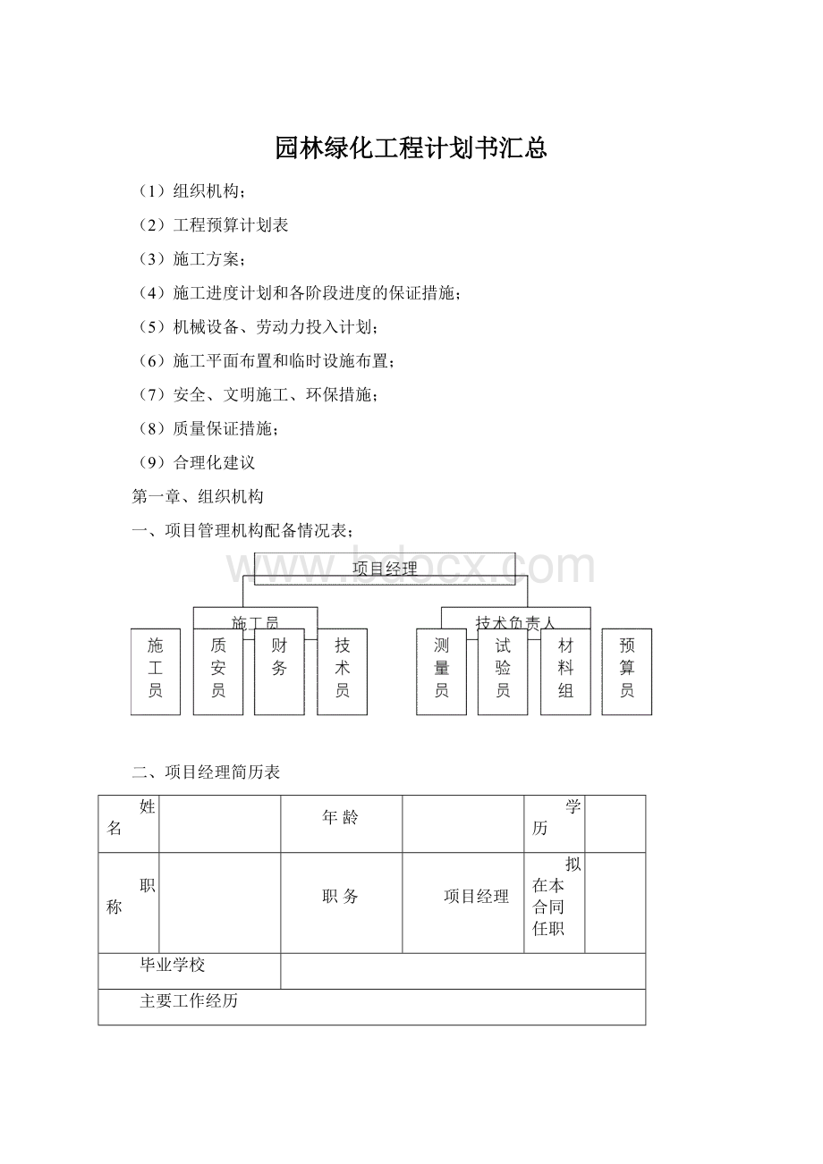 园林绿化工程计划书汇总.docx_第1页