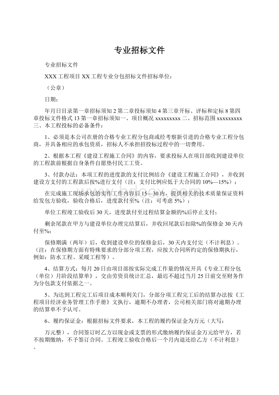 专业招标文件Word格式文档下载.docx