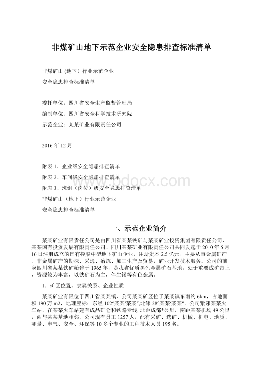 非煤矿山地下示范企业安全隐患排查标准清单.docx_第1页