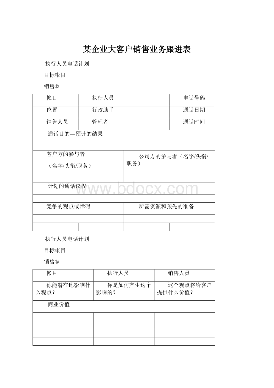 某企业大客户销售业务跟进表Word格式文档下载.docx