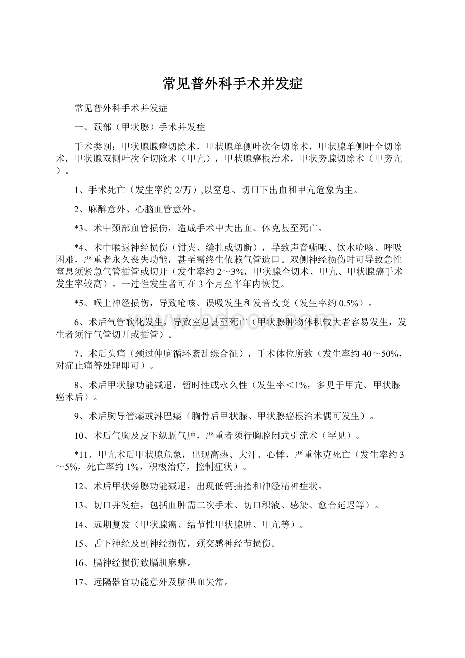 常见普外科手术并发症Word格式文档下载.docx