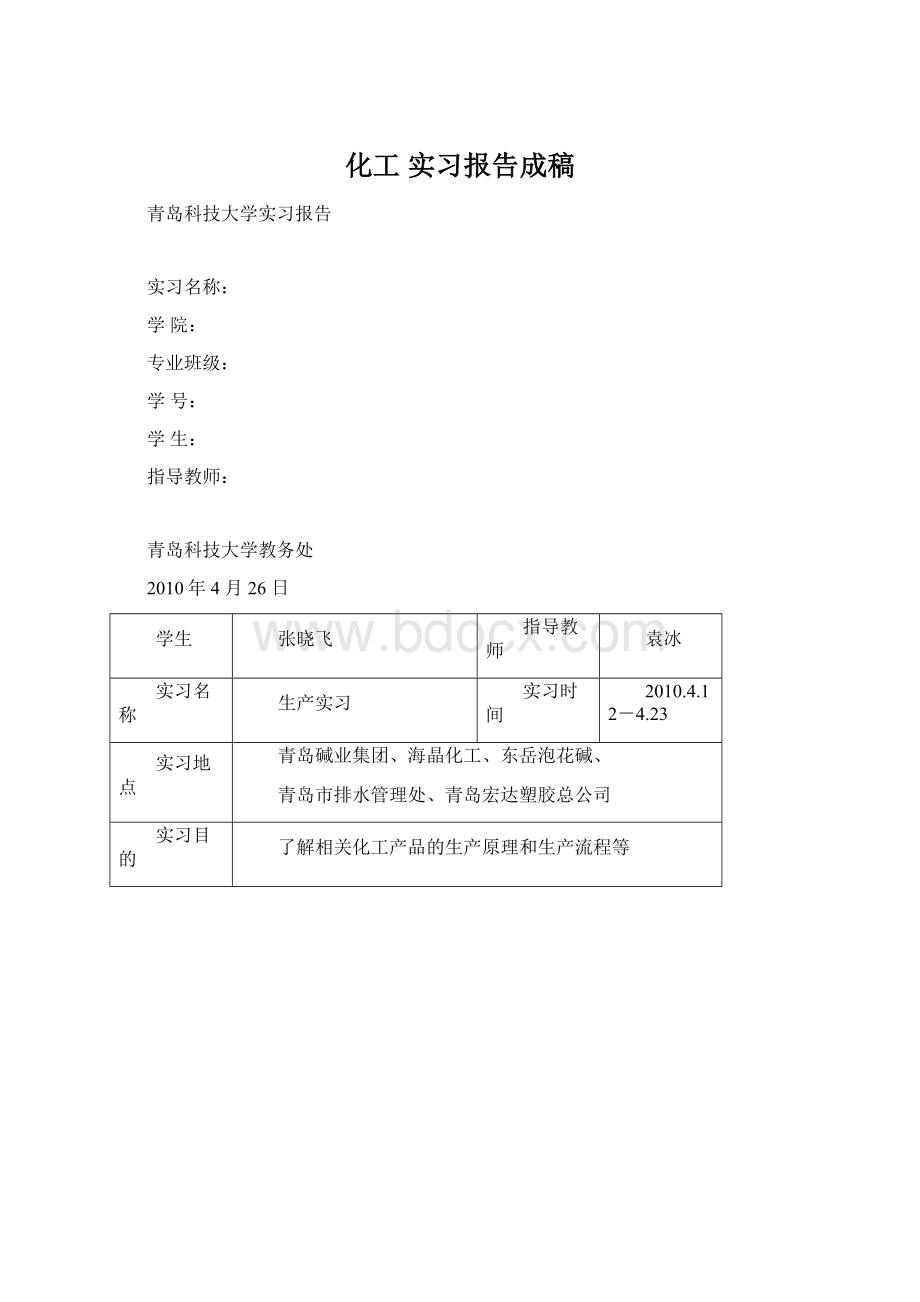 化工 实习报告成稿文档格式.docx