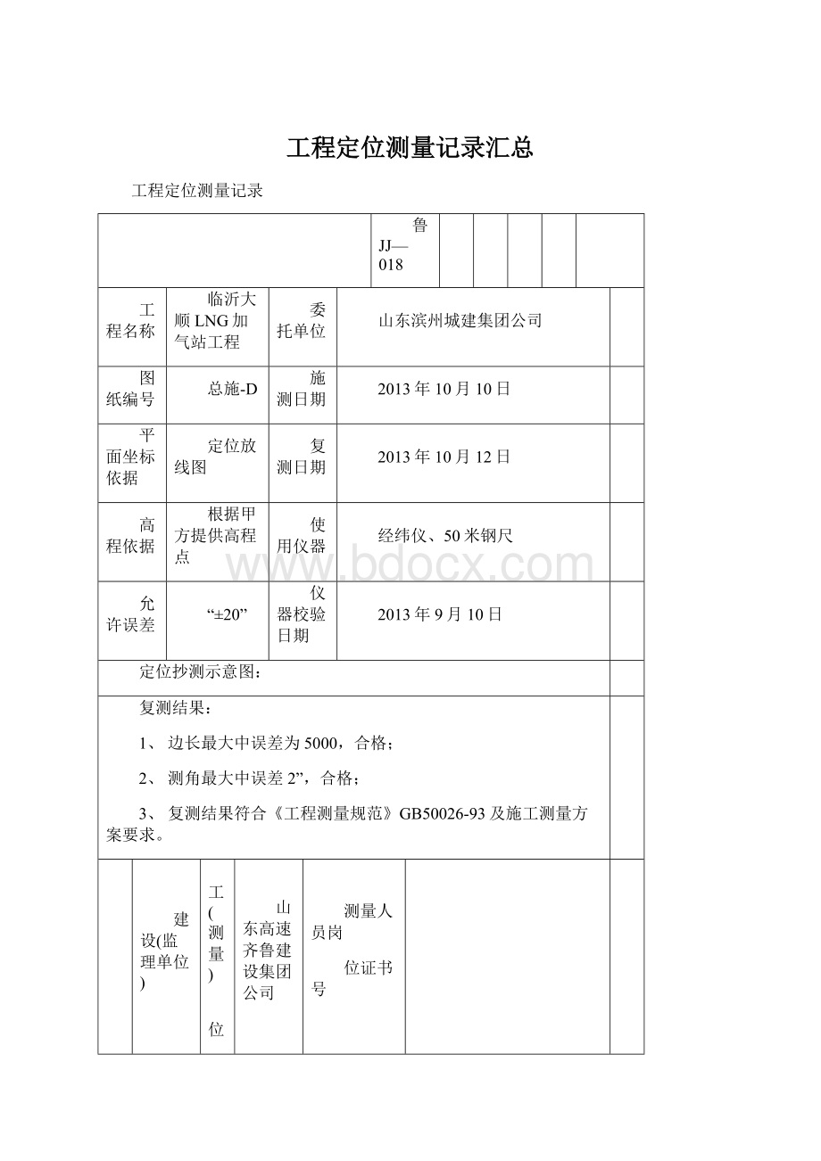 工程定位测量记录汇总Word下载.docx