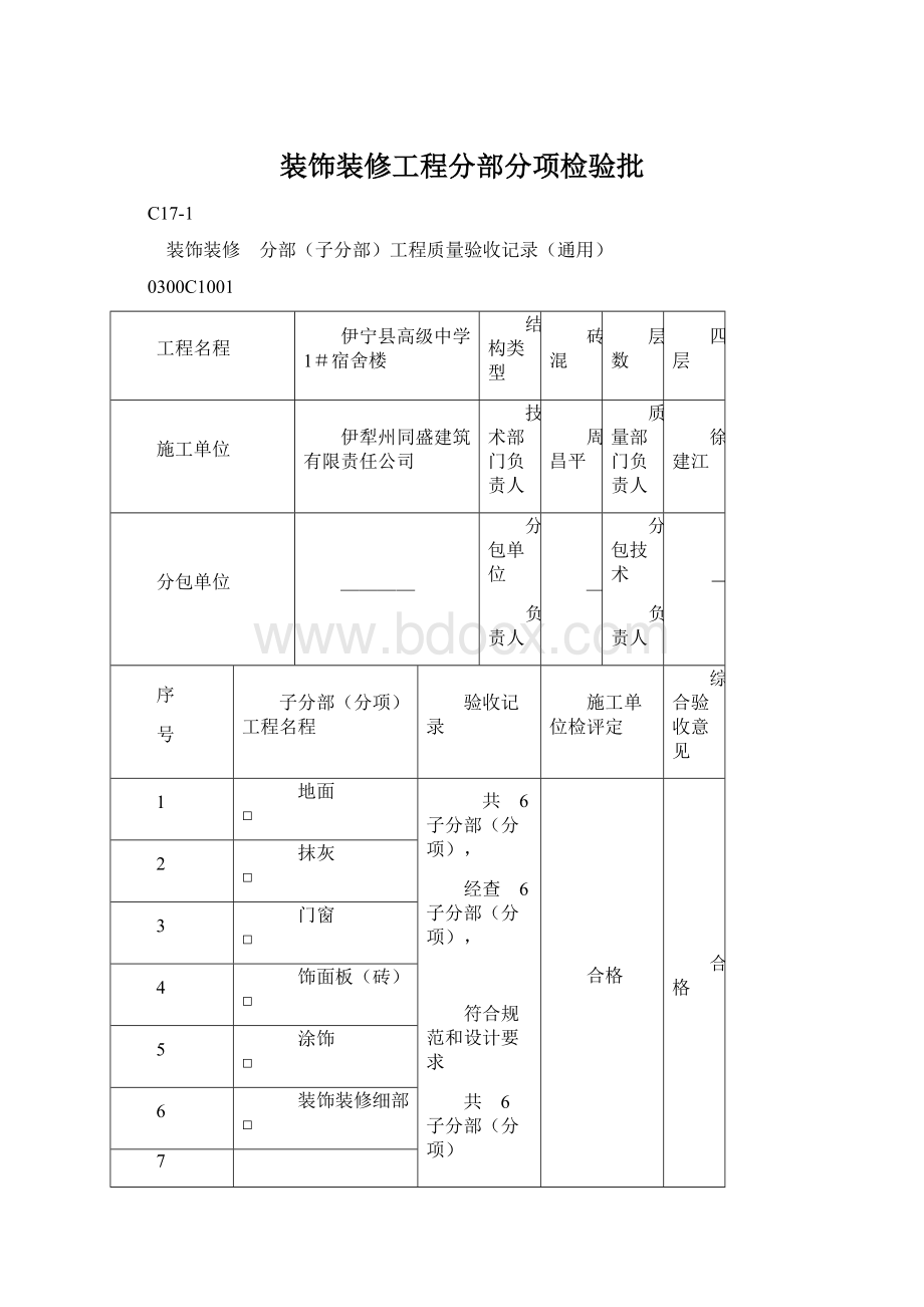 装饰装修工程分部分项检验批.docx