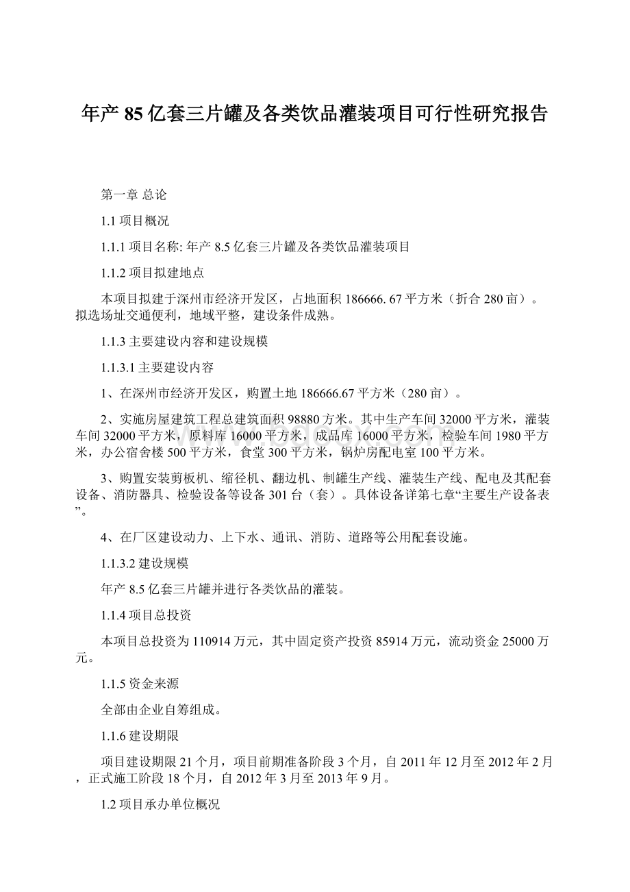 年产85亿套三片罐及各类饮品灌装项目可行性研究报告.docx