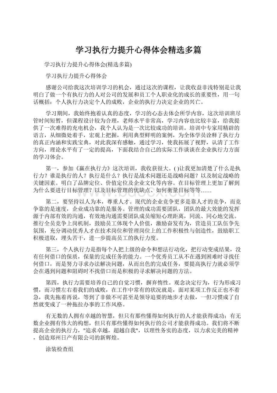 学习执行力提升心得体会精选多篇文档格式.docx