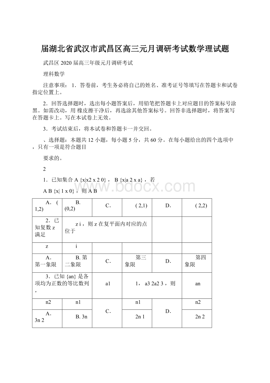 届湖北省武汉市武昌区高三元月调研考试数学理试题Word格式.docx