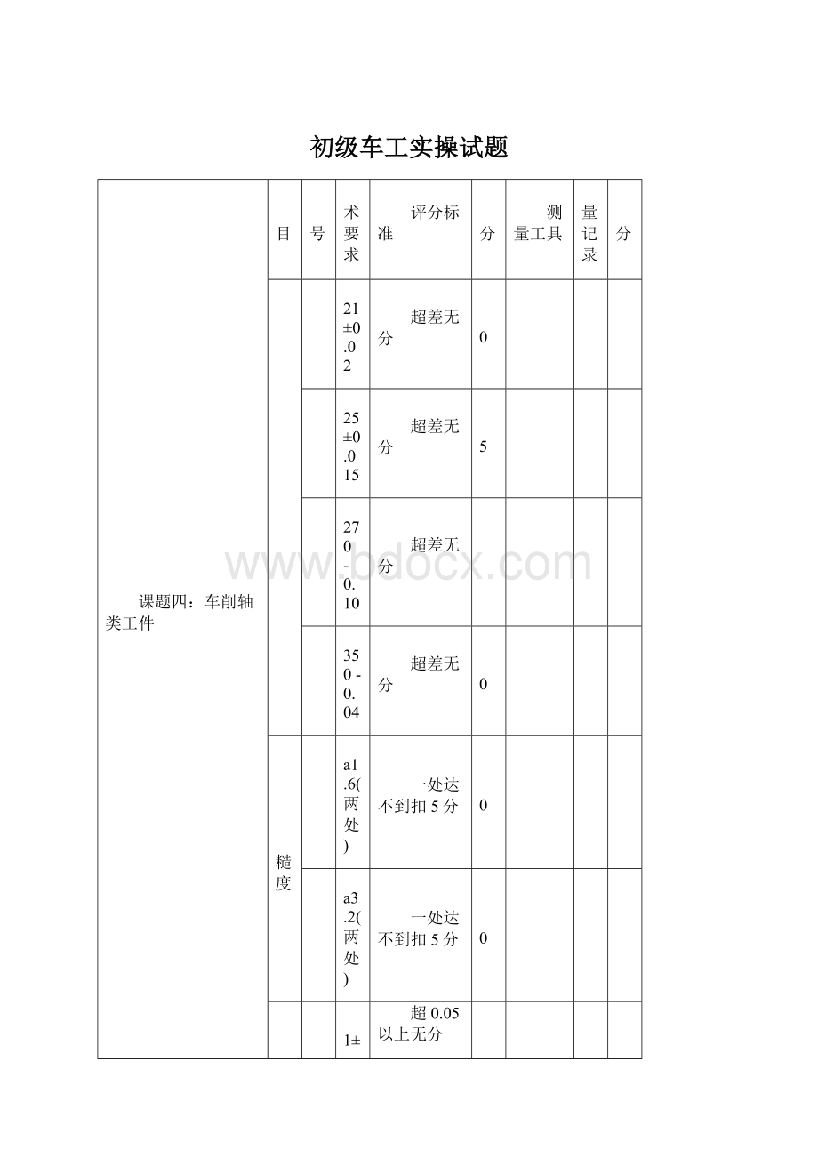 初级车工实操试题Word格式.docx_第1页