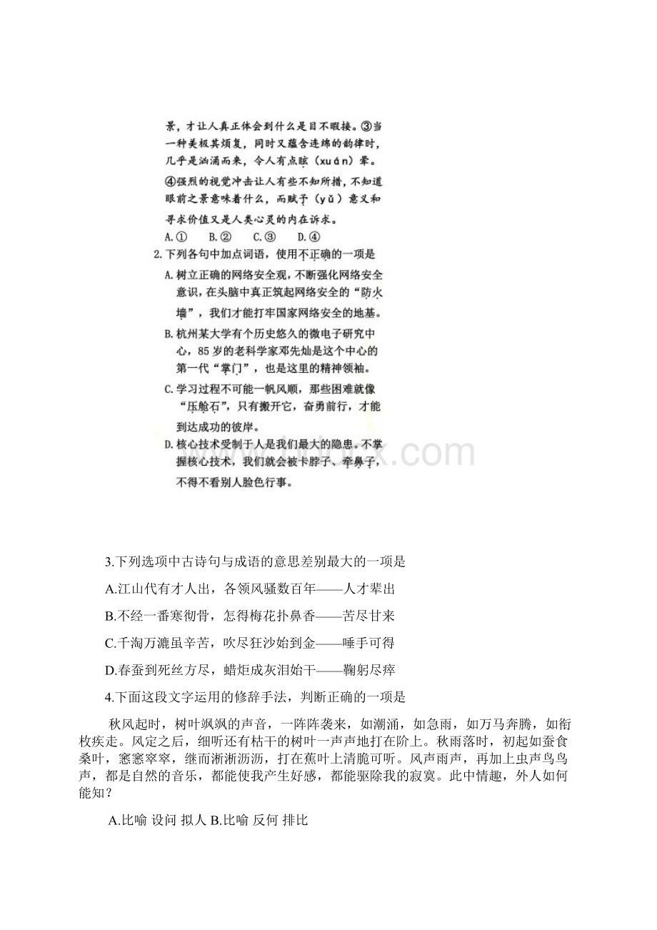 浙江省单独考试招生文化考试语文试题Word格式文档下载.docx_第2页