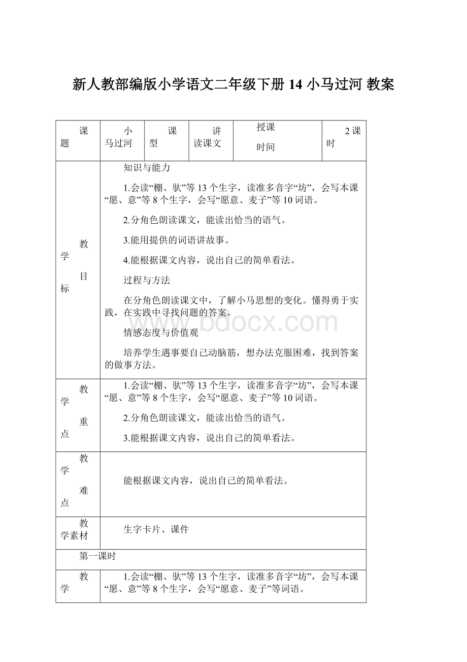 新人教部编版小学语文二年级下册14 小马过河 教案Word文档下载推荐.docx