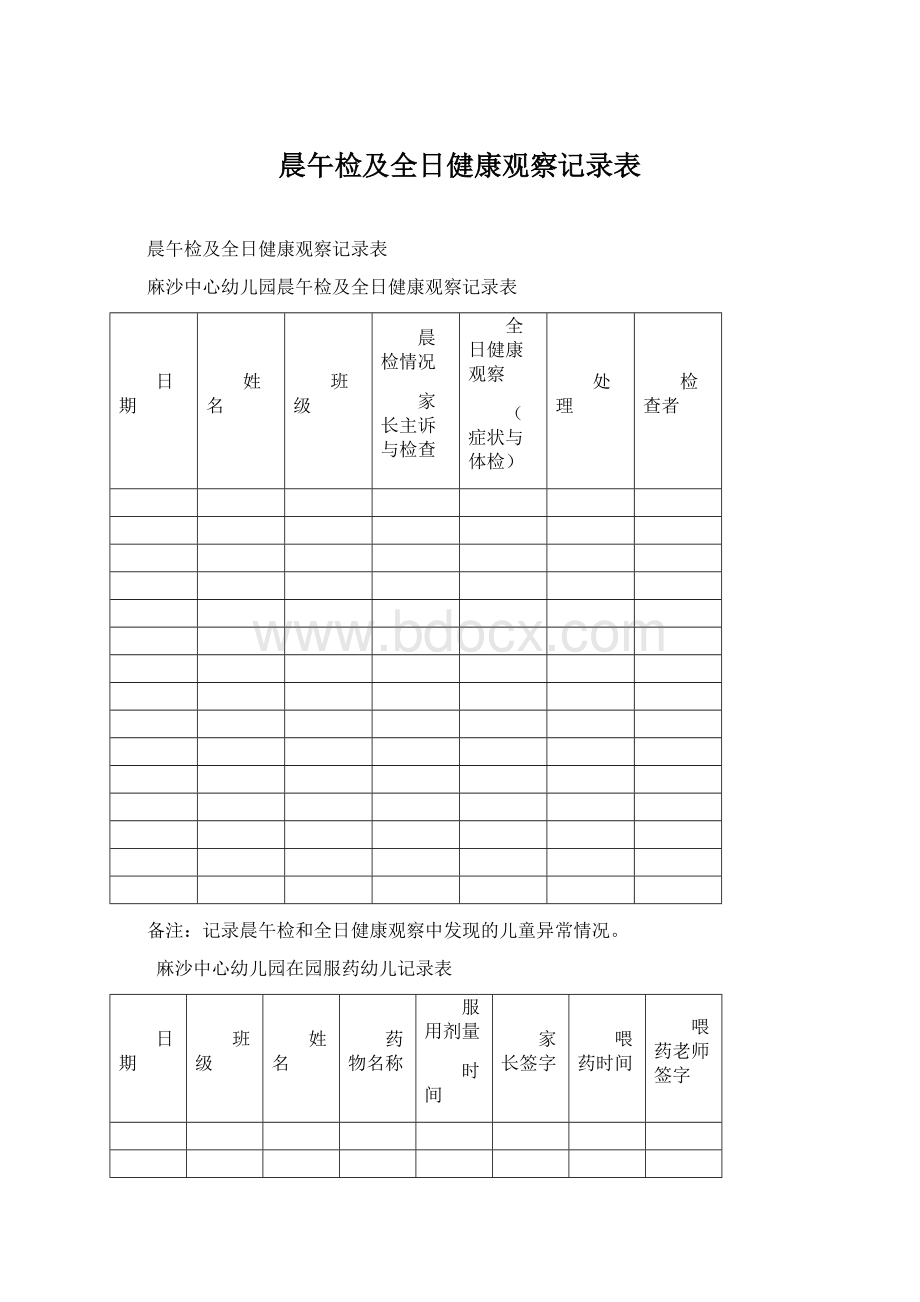 晨午检及全日健康观察记录表Word下载.docx_第1页