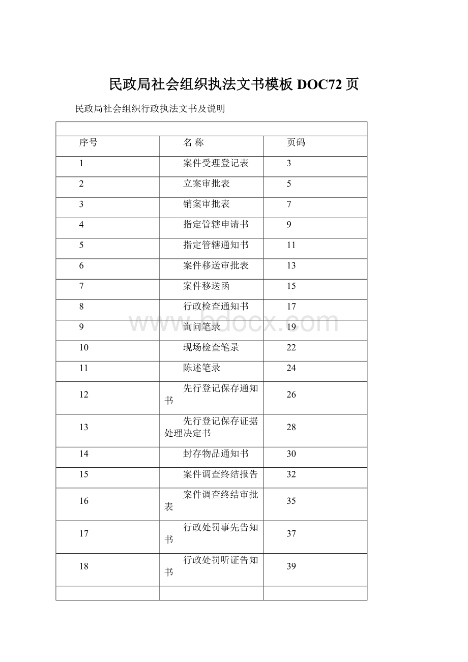 民政局社会组织执法文书模板DOC72页Word格式文档下载.docx