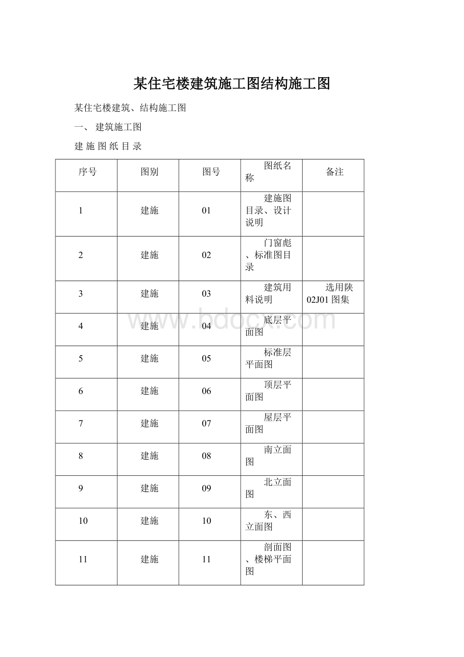 某住宅楼建筑施工图结构施工图.docx