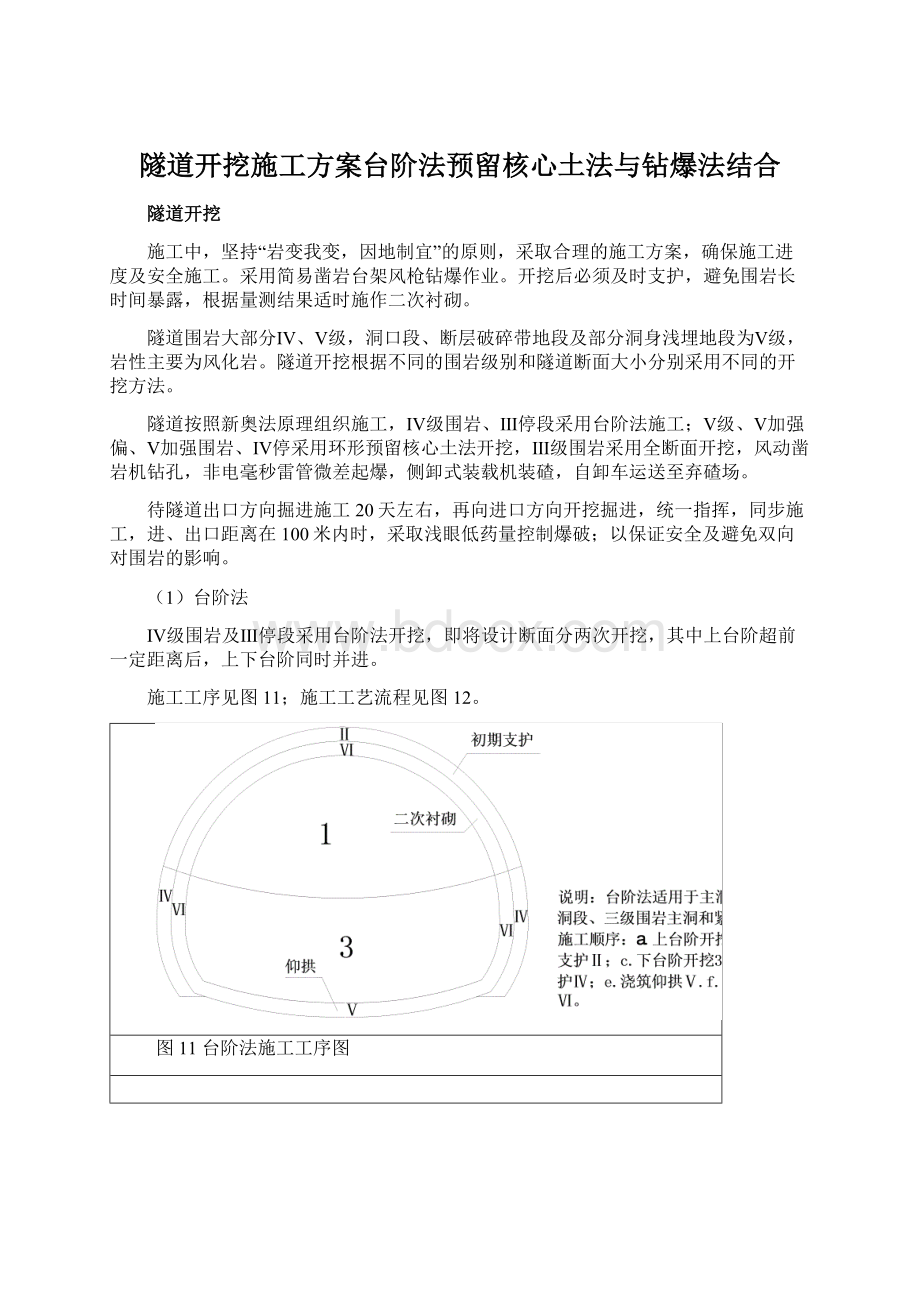 隧道开挖施工方案台阶法预留核心土法与钻爆法结合.docx