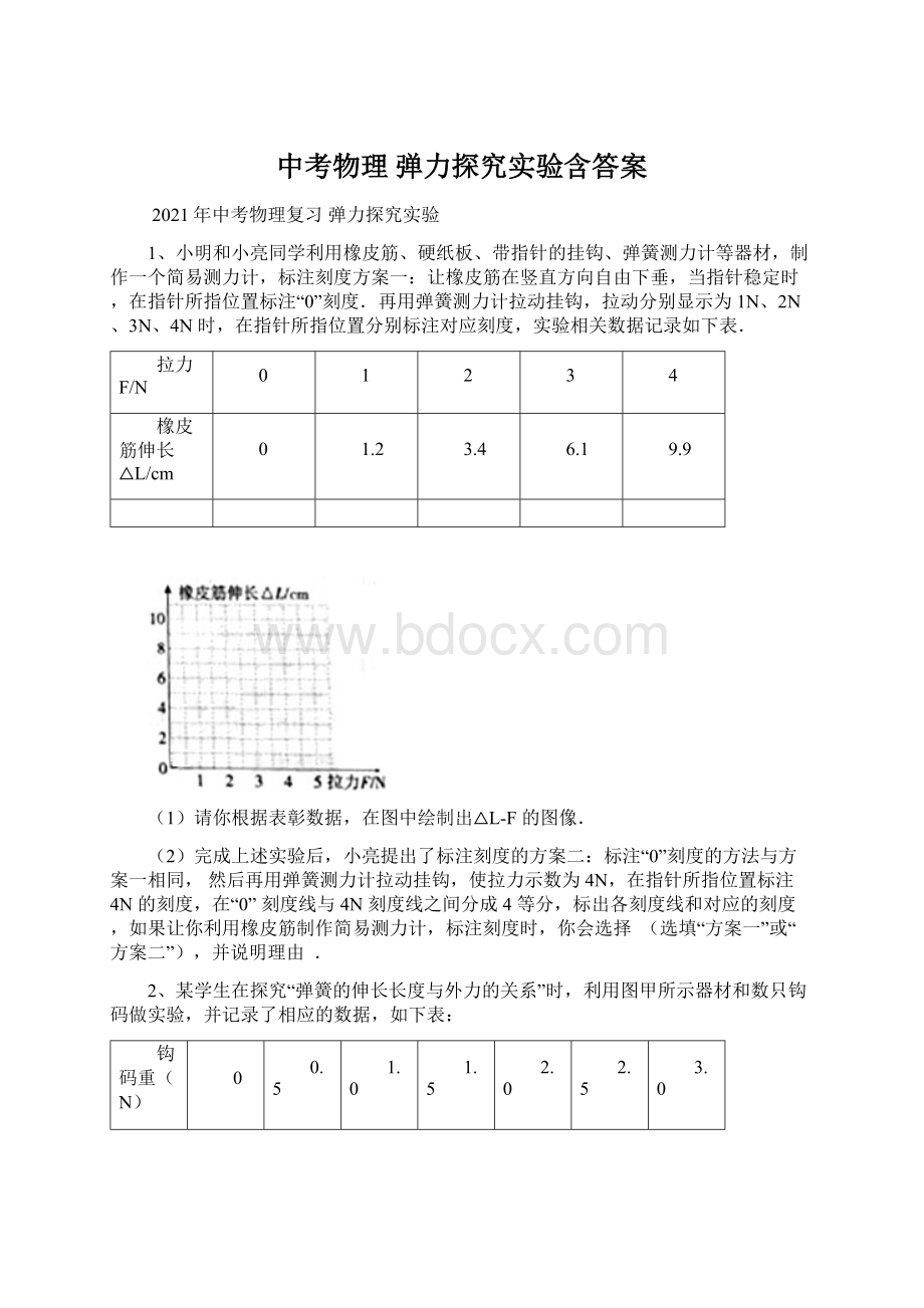 中考物理 弹力探究实验含答案.docx