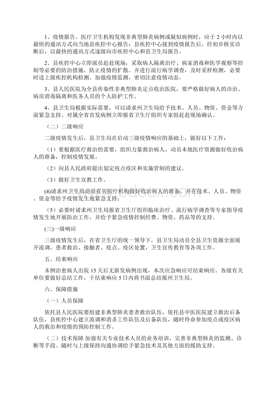 县传染性非典型肺炎防治应急预案Word文档下载推荐.docx_第3页