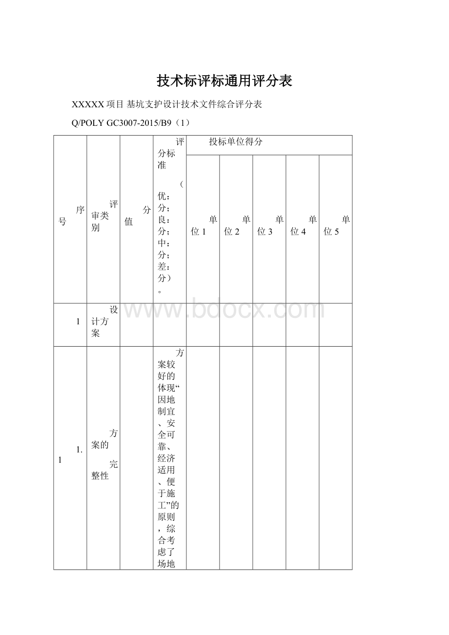 技术标评标通用评分表.docx_第1页