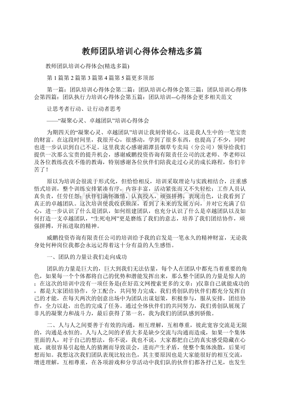 教师团队培训心得体会精选多篇Word文档格式.docx