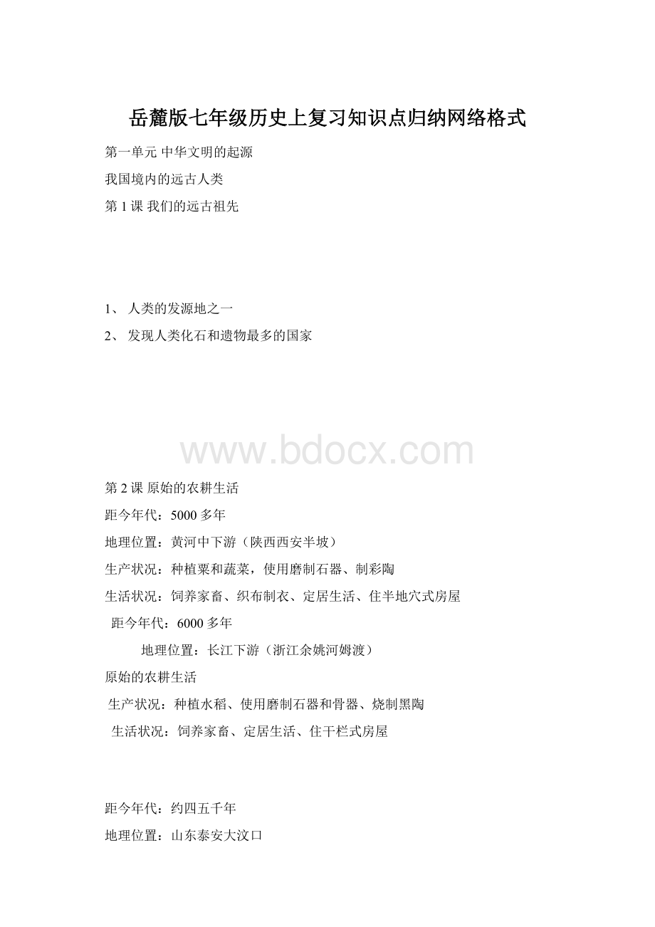 岳麓版七年级历史上复习知识点归纳网络格式.docx_第1页