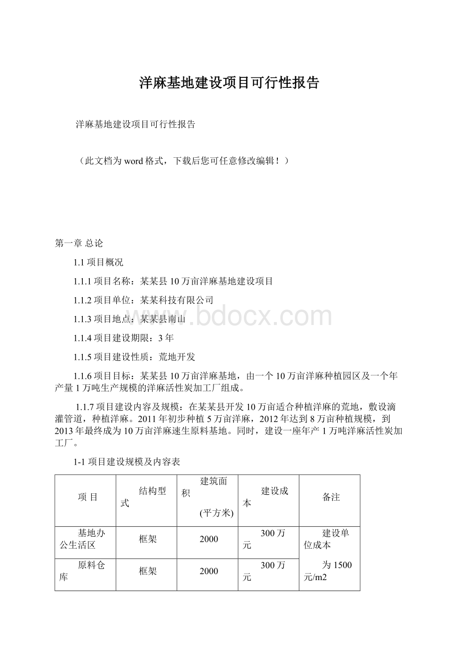 洋麻基地建设项目可行性报告Word文档下载推荐.docx_第1页