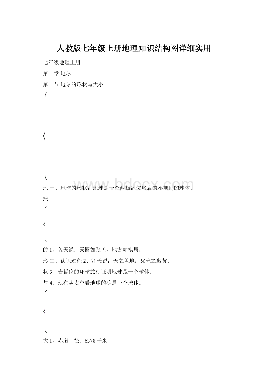 人教版七年级上册地理知识结构图详细实用Word下载.docx_第1页