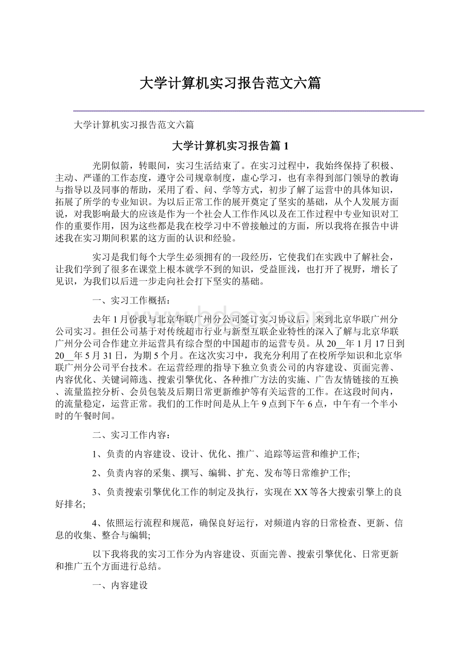 大学计算机实习报告范文六篇Word下载.docx