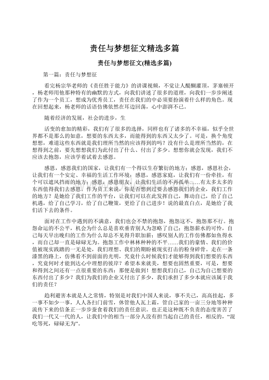 责任与梦想征文精选多篇Word下载.docx