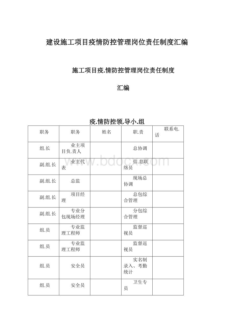 建设施工项目疫情防控管理岗位责任制度汇编Word格式文档下载.docx_第1页