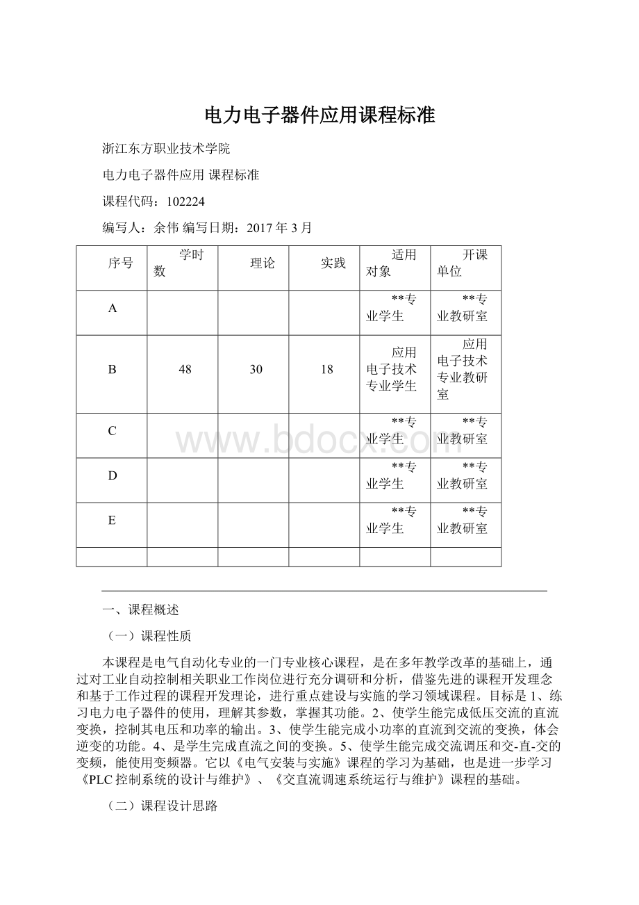 电力电子器件应用课程标准.docx_第1页