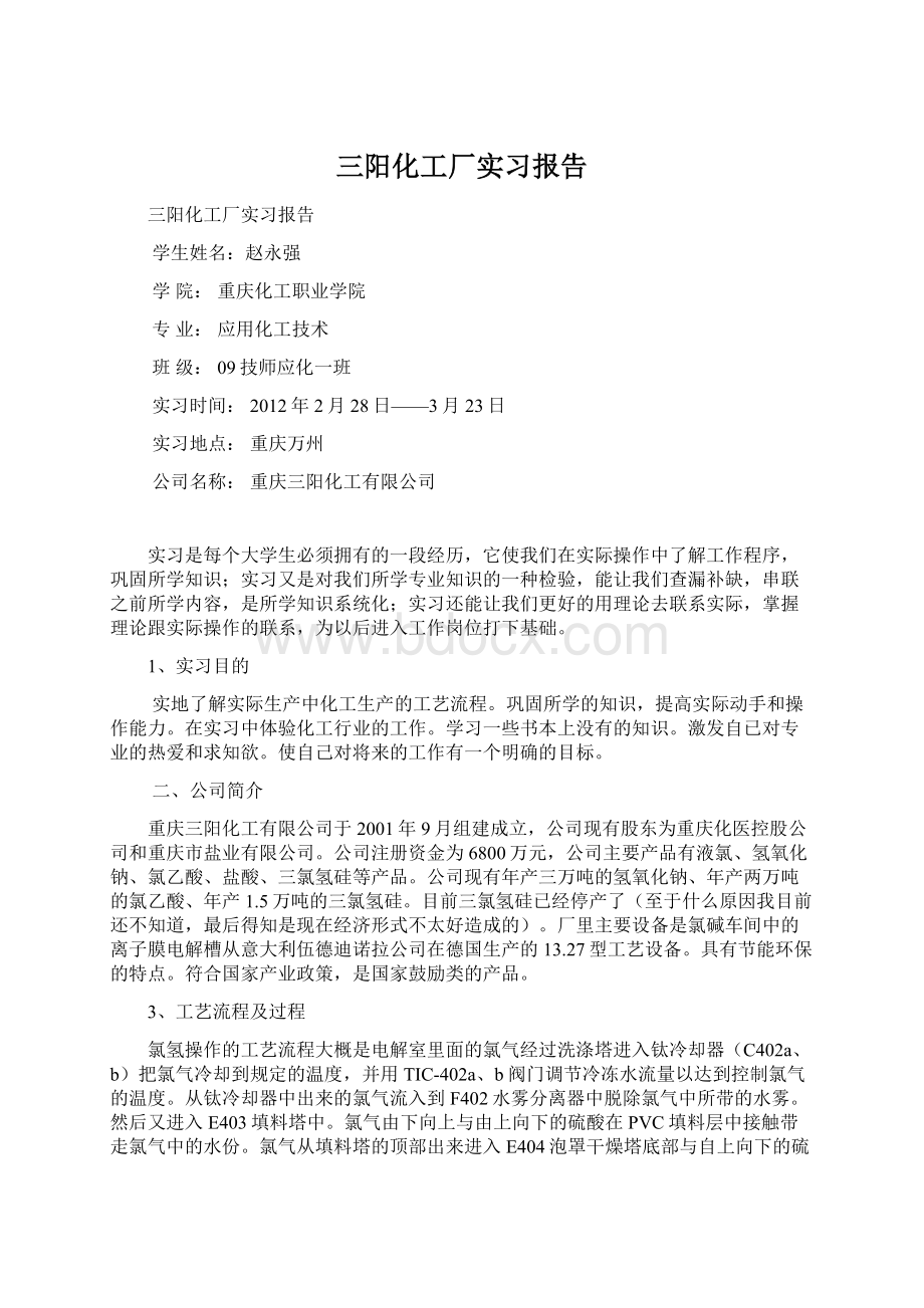 三阳化工厂实习报告.docx_第1页