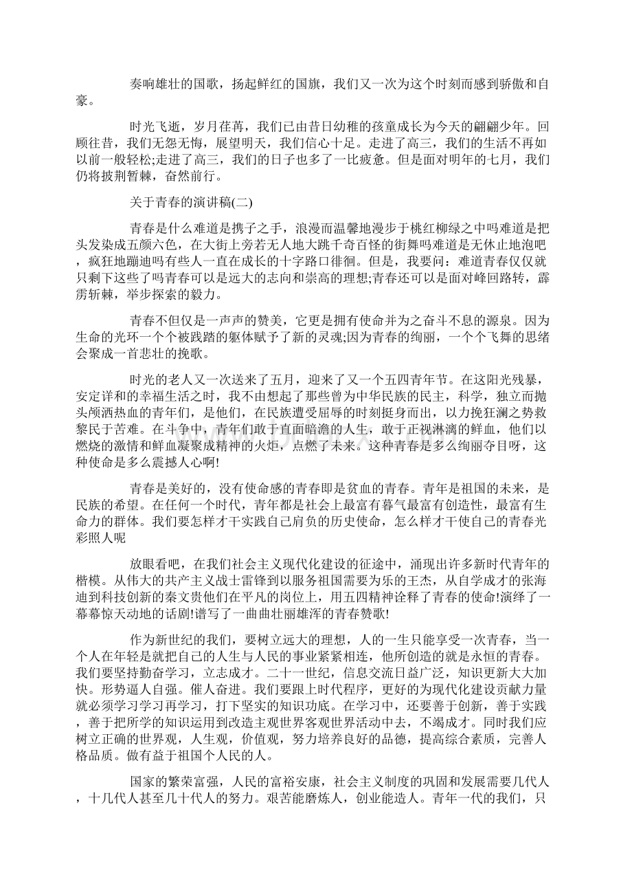 关于青春的演讲稿10篇文档格式.docx_第2页