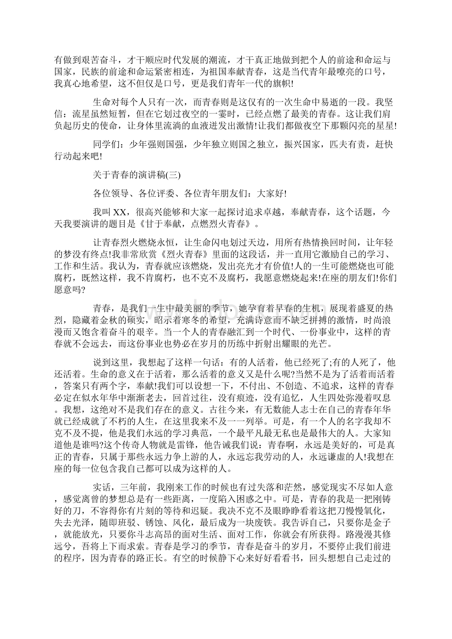 关于青春的演讲稿10篇文档格式.docx_第3页