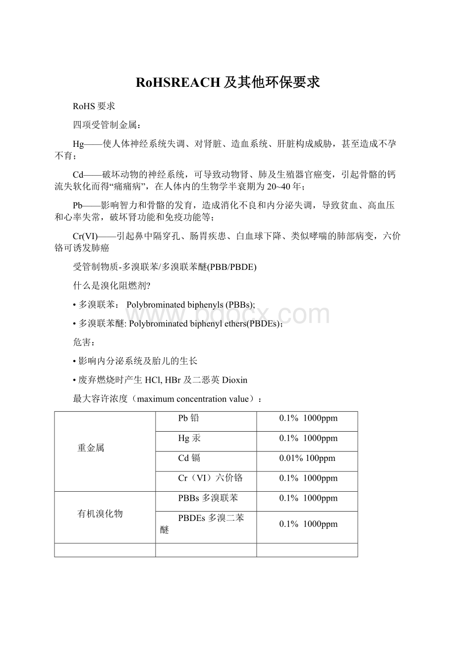 RoHSREACH及其他环保要求Word文档格式.docx