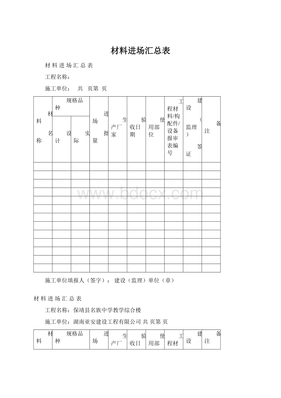 材料进场汇总表.docx