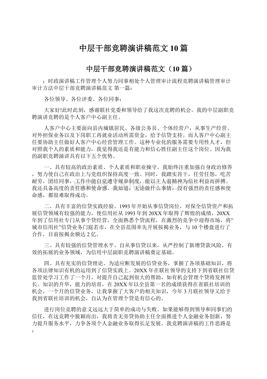 中层干部竞聘演讲稿范文10篇文档格式.docx