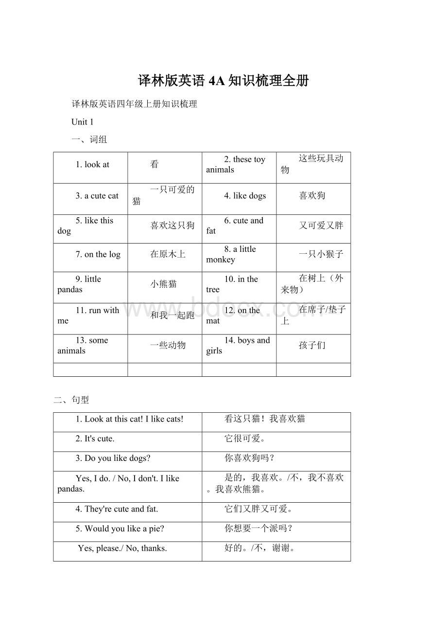 译林版英语4A知识梳理全册.docx