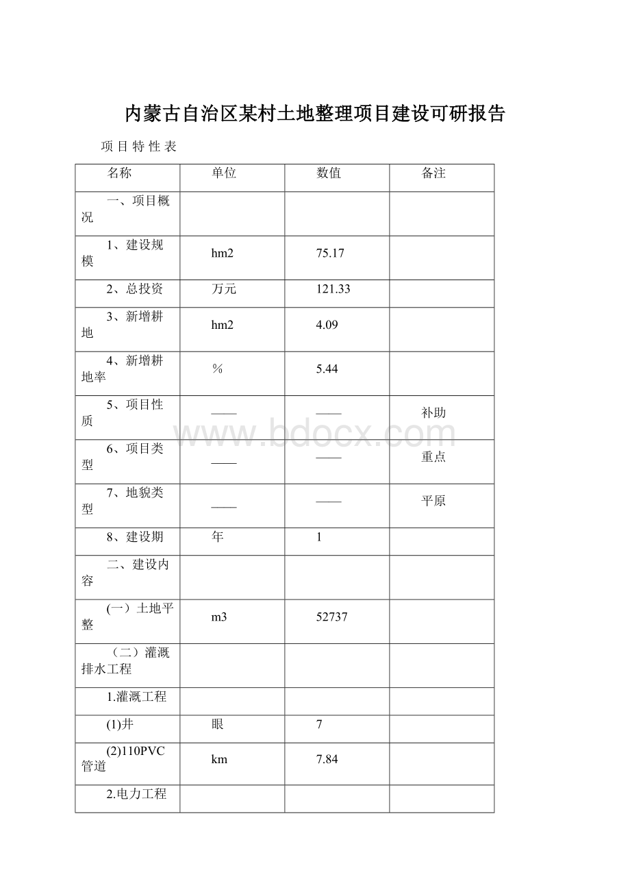 内蒙古自治区某村土地整理项目建设可研报告.docx