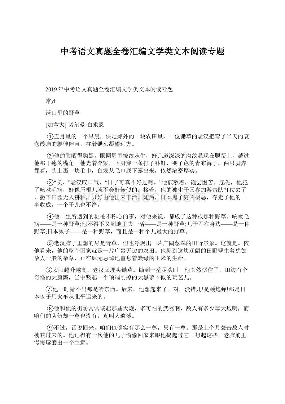 中考语文真题全卷汇编文学类文本阅读专题.docx