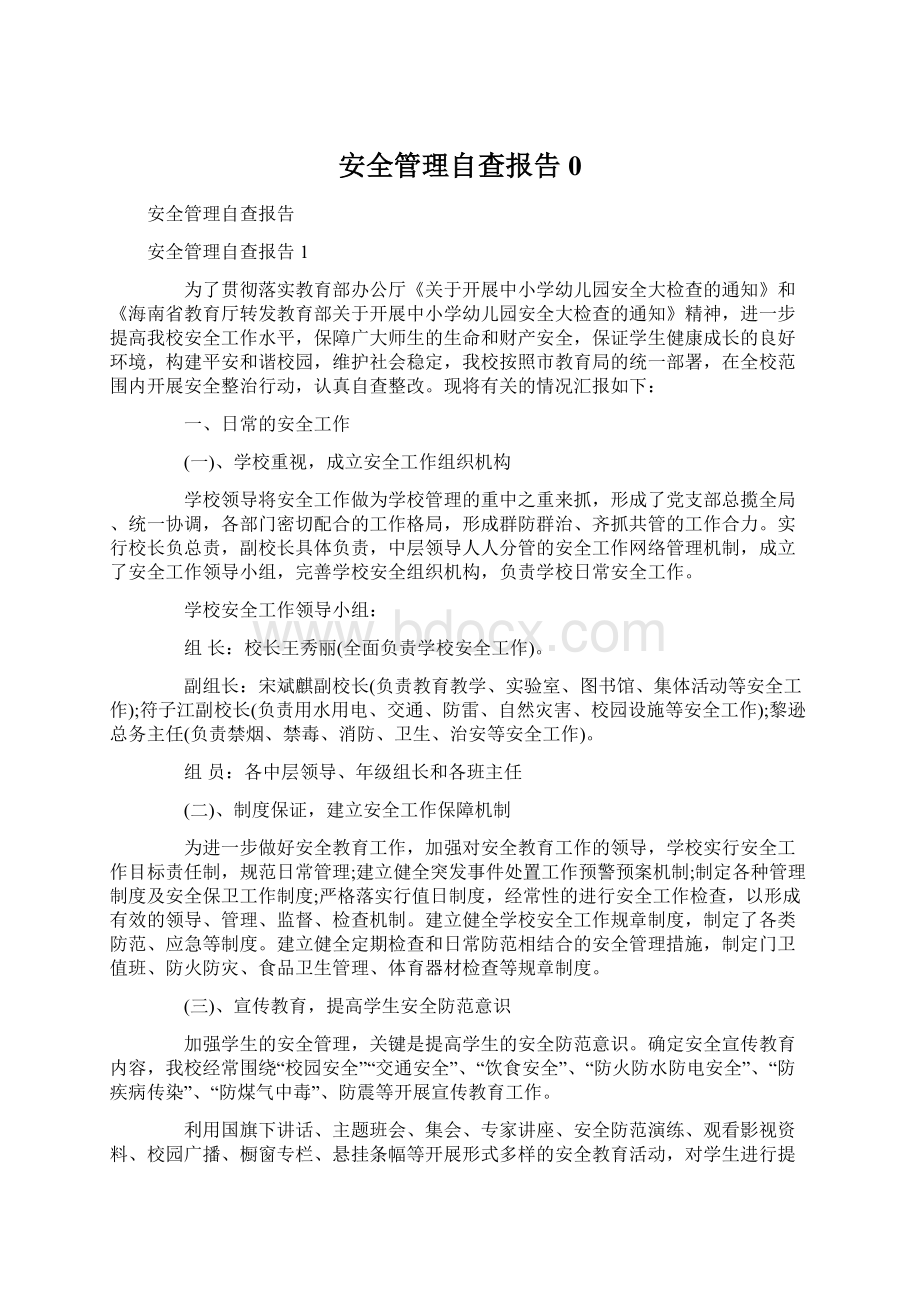 安全管理自查报告0文档格式.docx