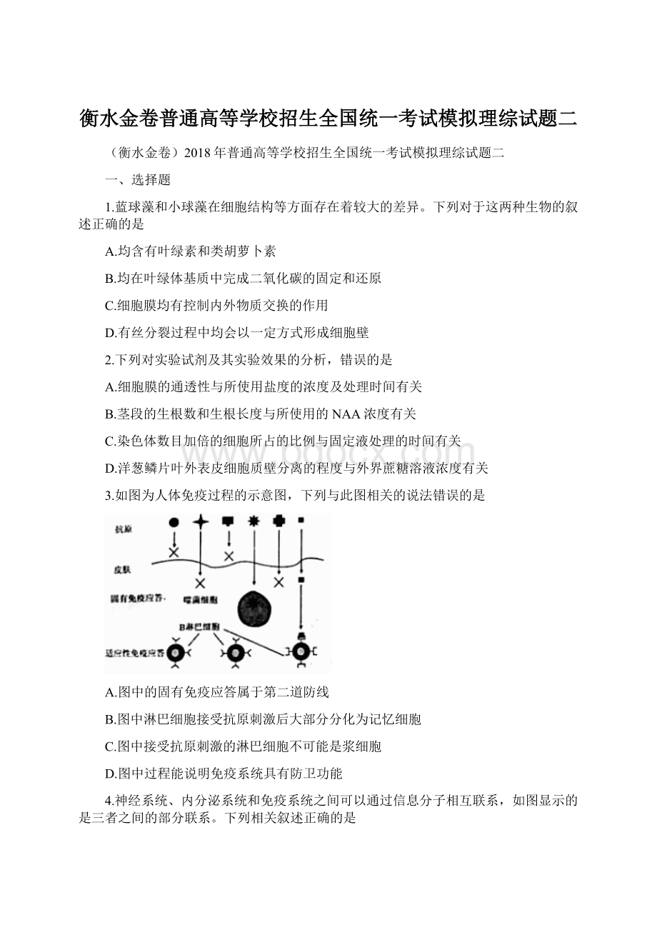 衡水金卷普通高等学校招生全国统一考试模拟理综试题二.docx