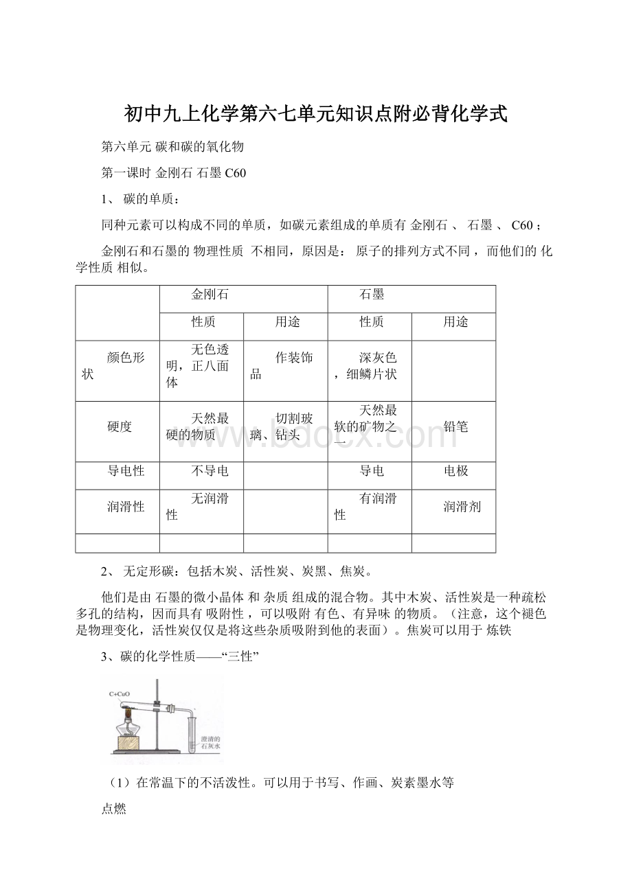 初中九上化学第六七单元知识点附必背化学式.docx_第1页