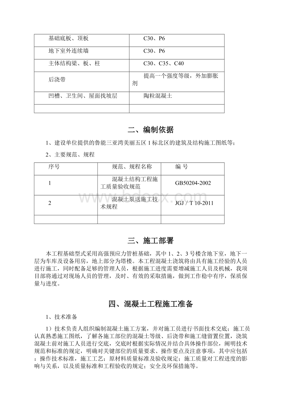 三亚湾美丽五区1标北区工程混凝土专项施工组织设计Word文档格式.docx_第2页