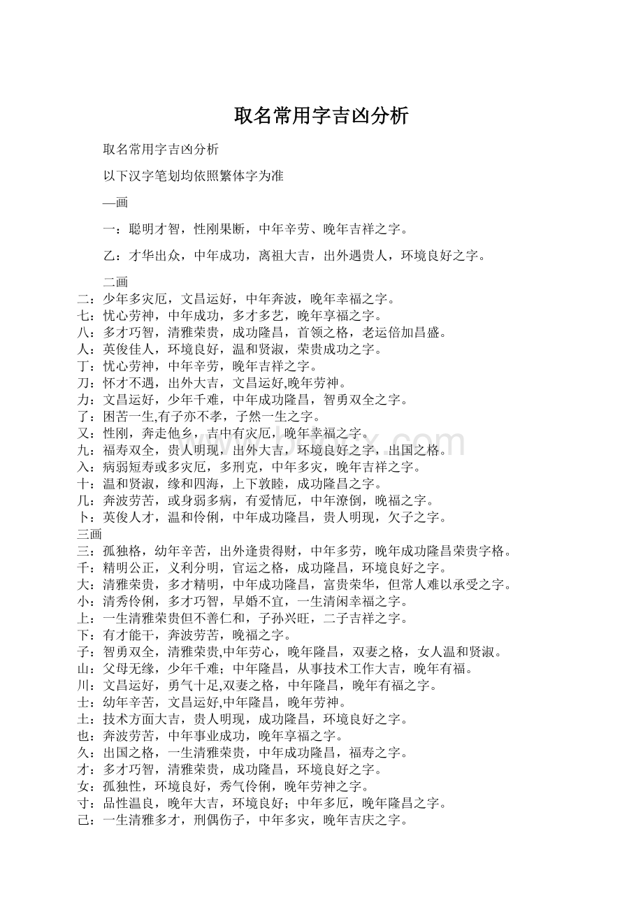 取名常用字吉凶分析Word格式.docx_第1页