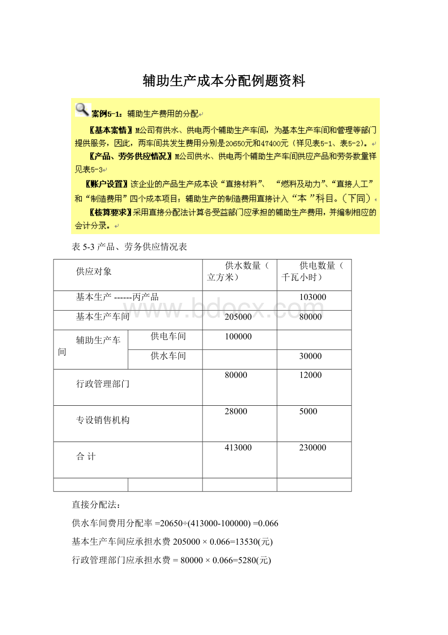 辅助生产成本分配例题资料.docx_第1页