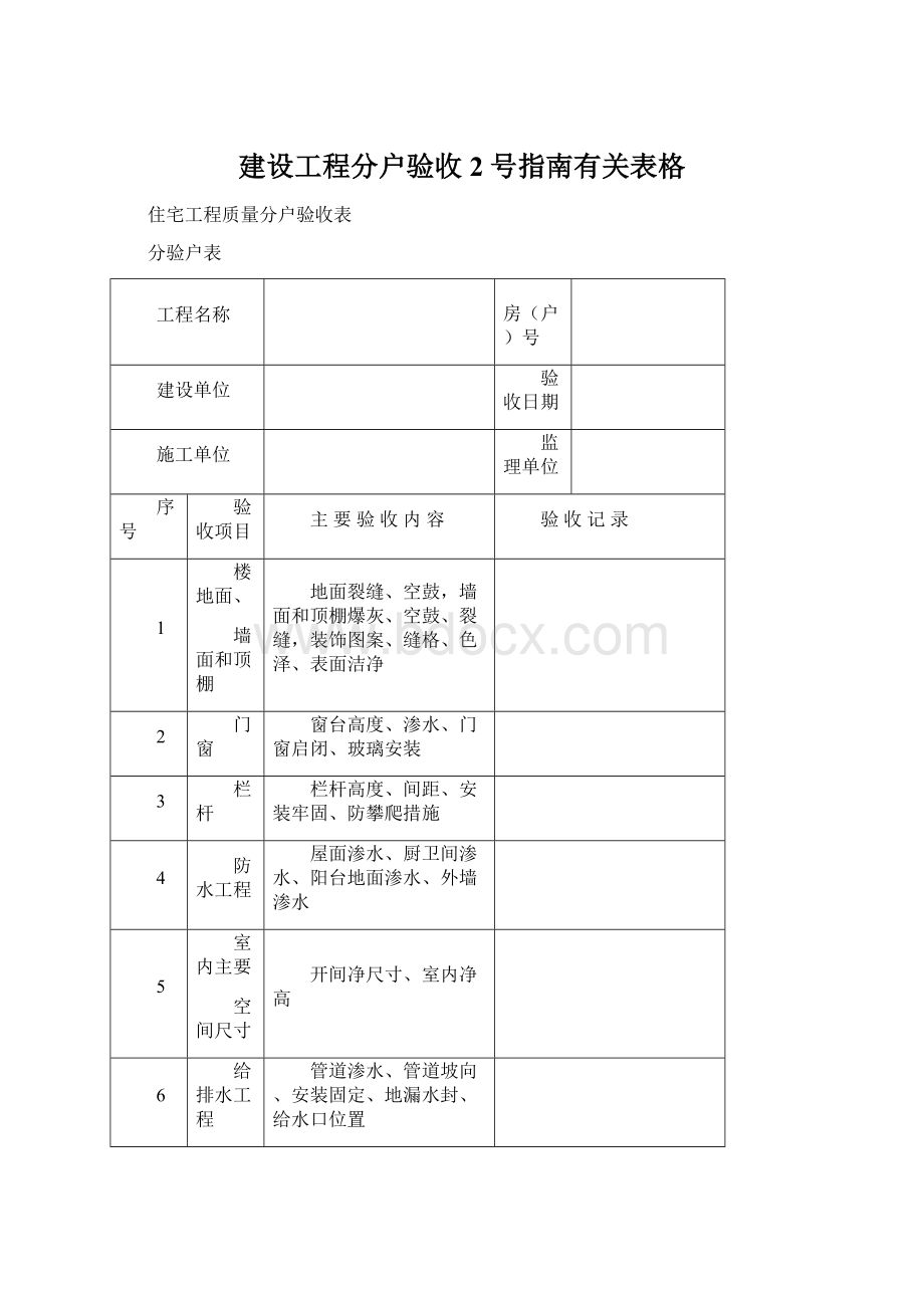 建设工程分户验收2号指南有关表格.docx