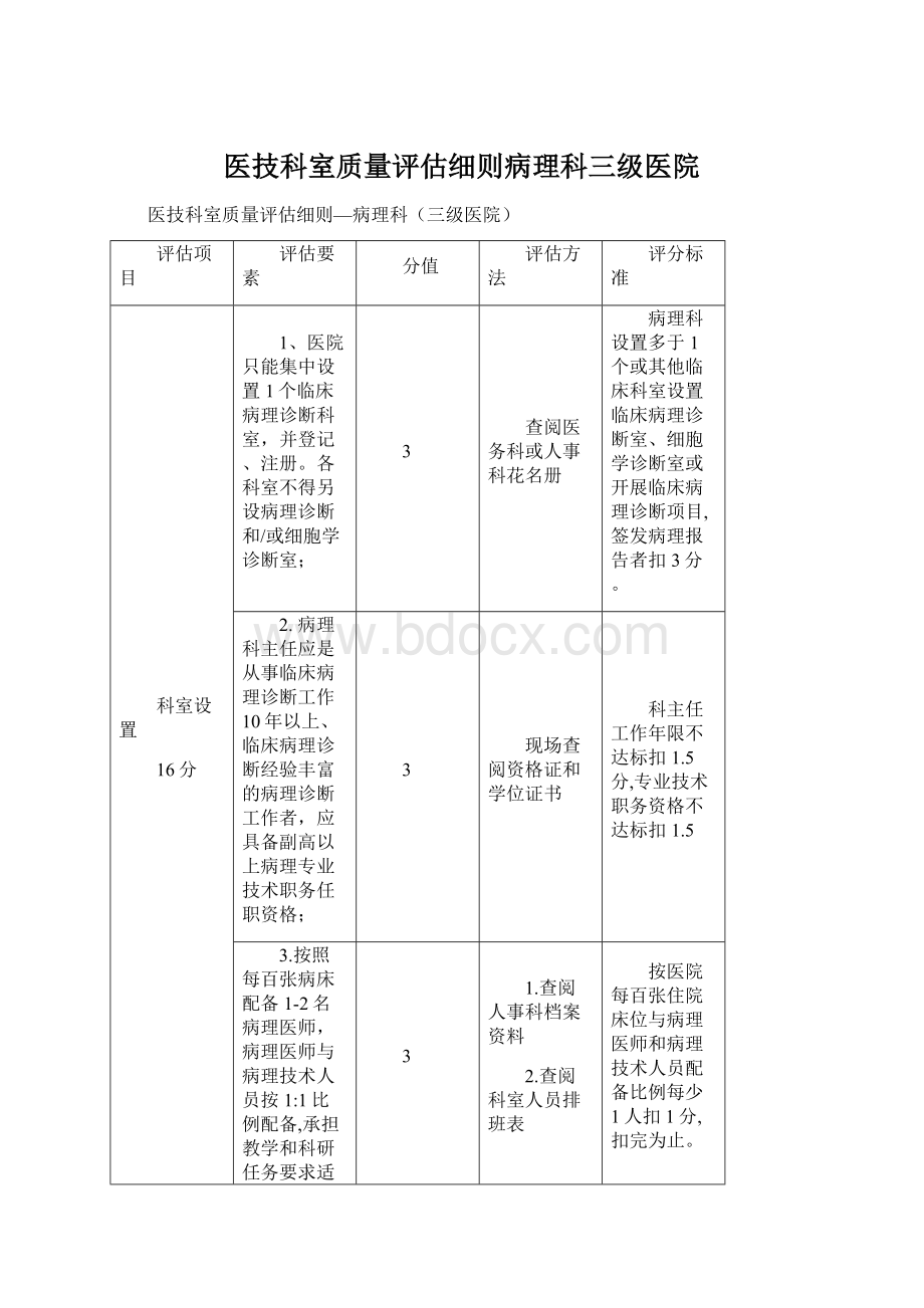 医技科室质量评估细则病理科三级医院Word下载.docx