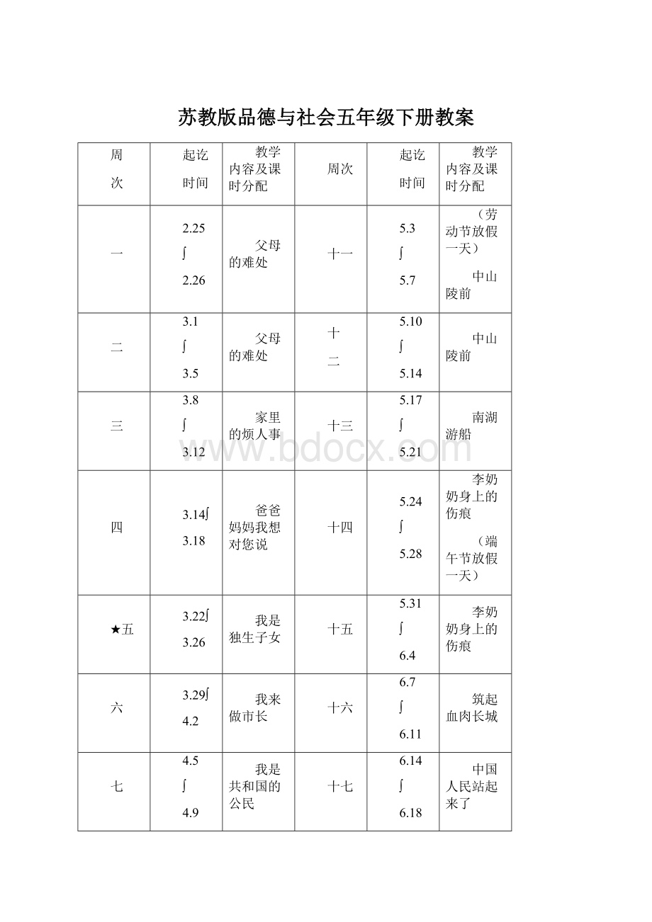 苏教版品德与社会五年级下册教案Word文件下载.docx